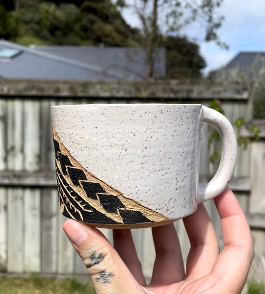 Hand Carved Ceramic Tatau Mug (111) by MASINA CREATIVE