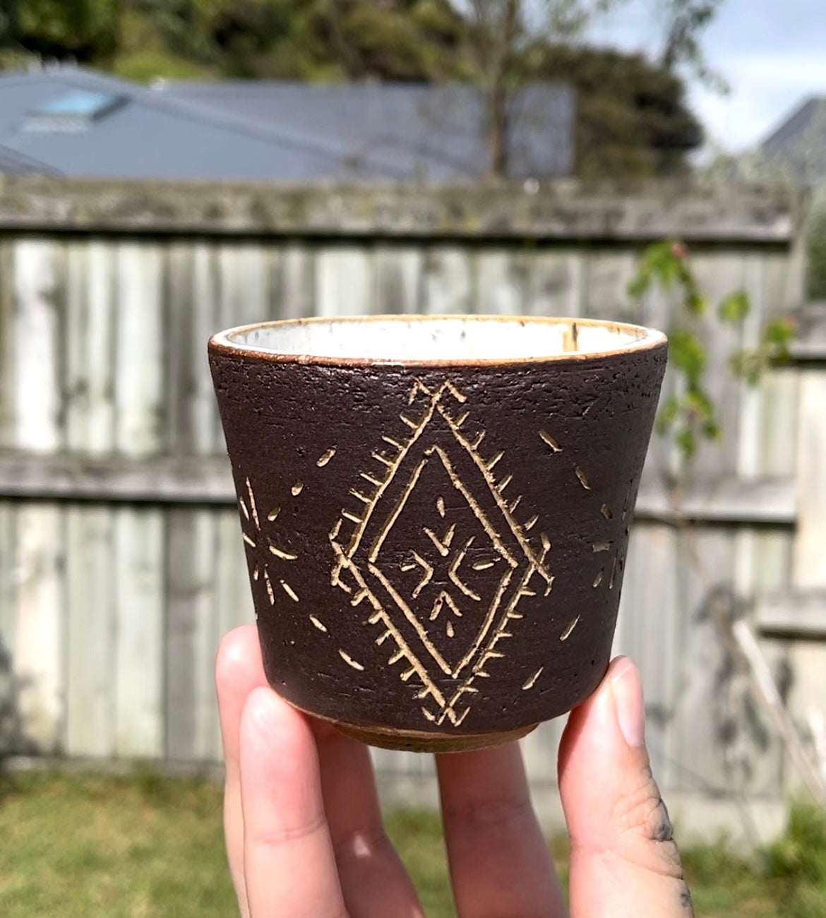 Hand Carved Ceramic Malu Cup (114) by MASINA CREATIVE