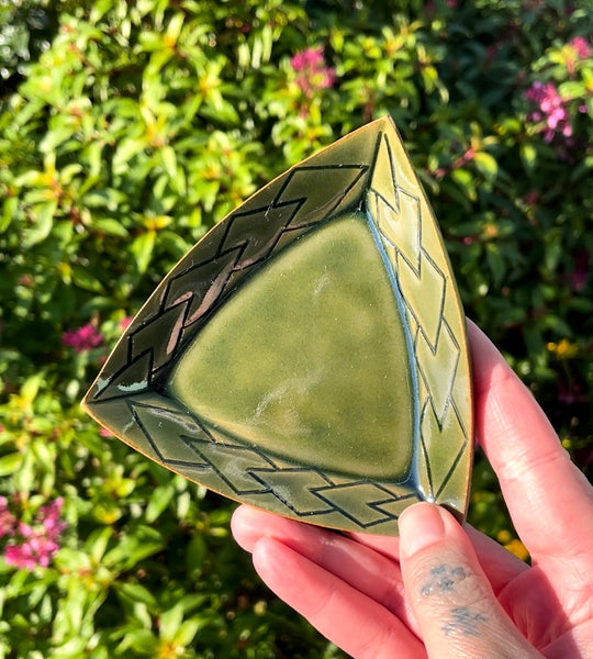 Hand Carved Ceramic Tatau Trinket Dish in Green (172/173/174) by MASINA CREATIVE