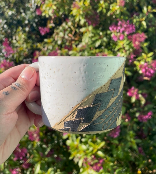 Hand Carved Ceramic Tatau Mug White (199) by MASINA CREATIVE