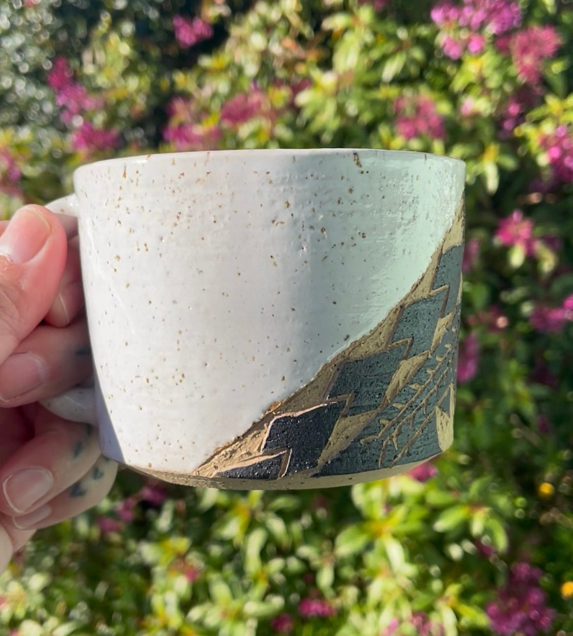 Hand Carved Ceramic Tatau Mug White (200) by MASINA CREATIVE