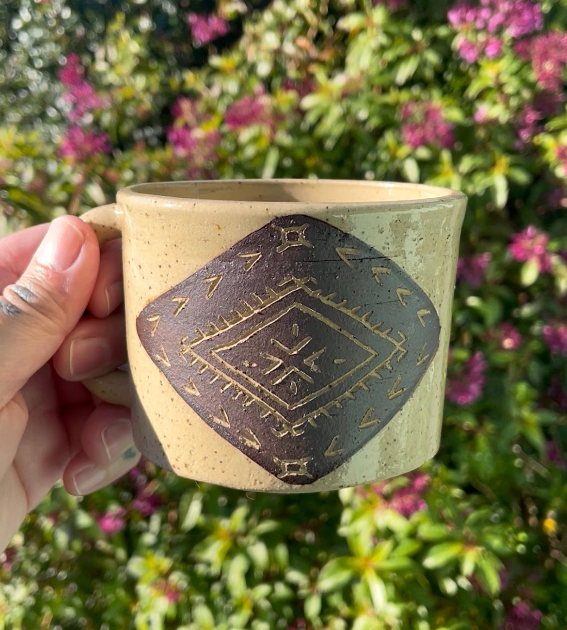 Hand Carved Ceramic Malu Mug Brown (205) by MASINA CREATIVE