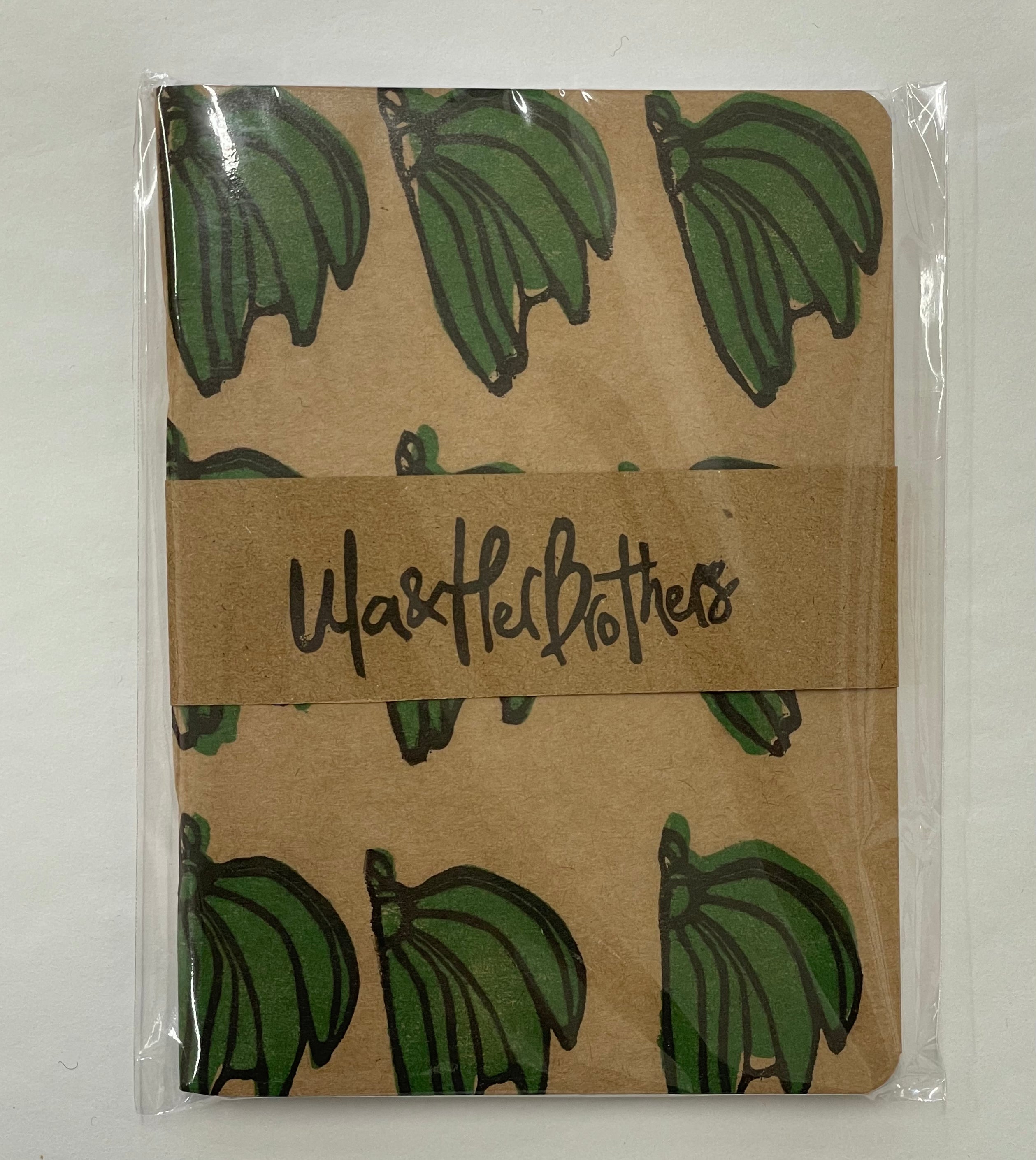 Green Bananas A6 Handmade & Handprinted Unlined Notebook by Ula&HerBrothers