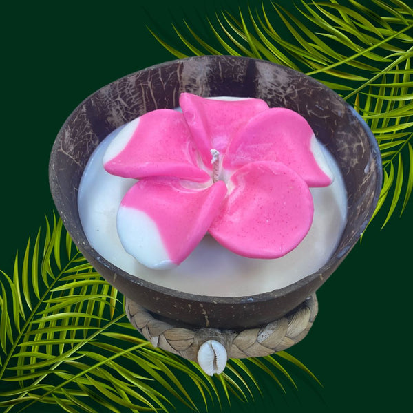 Frangipani & Coconut Shell Candle Set (Pink with white tips) - Coconut Scented