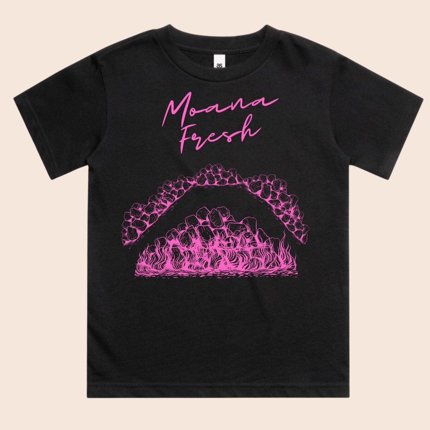 Moana Fresh UMU Youth Tee - Hot pink on BLACK (size 8/10/12)