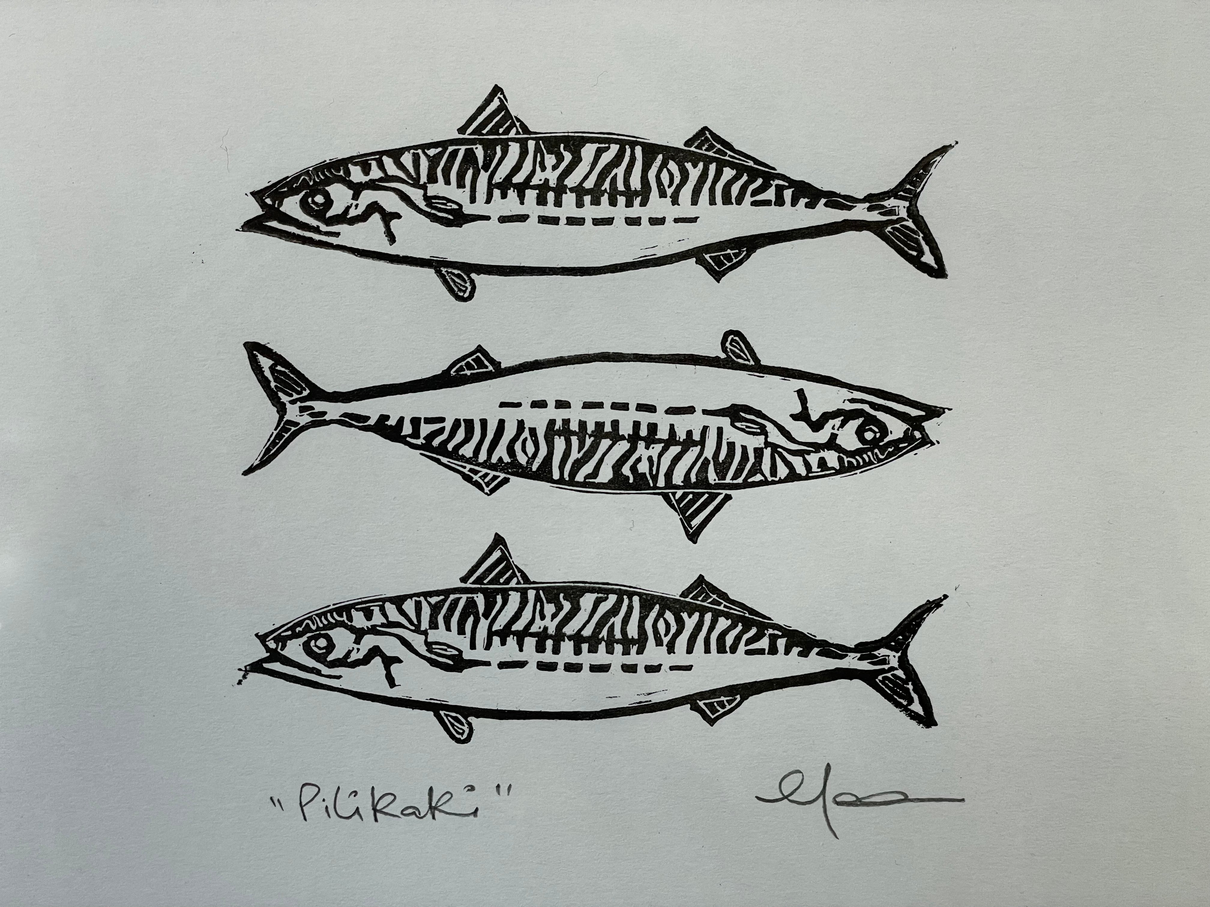 "Pilikaki" Handmade & Handprinted Limited Edition A5 Linoprints by Ula&HerBrothers