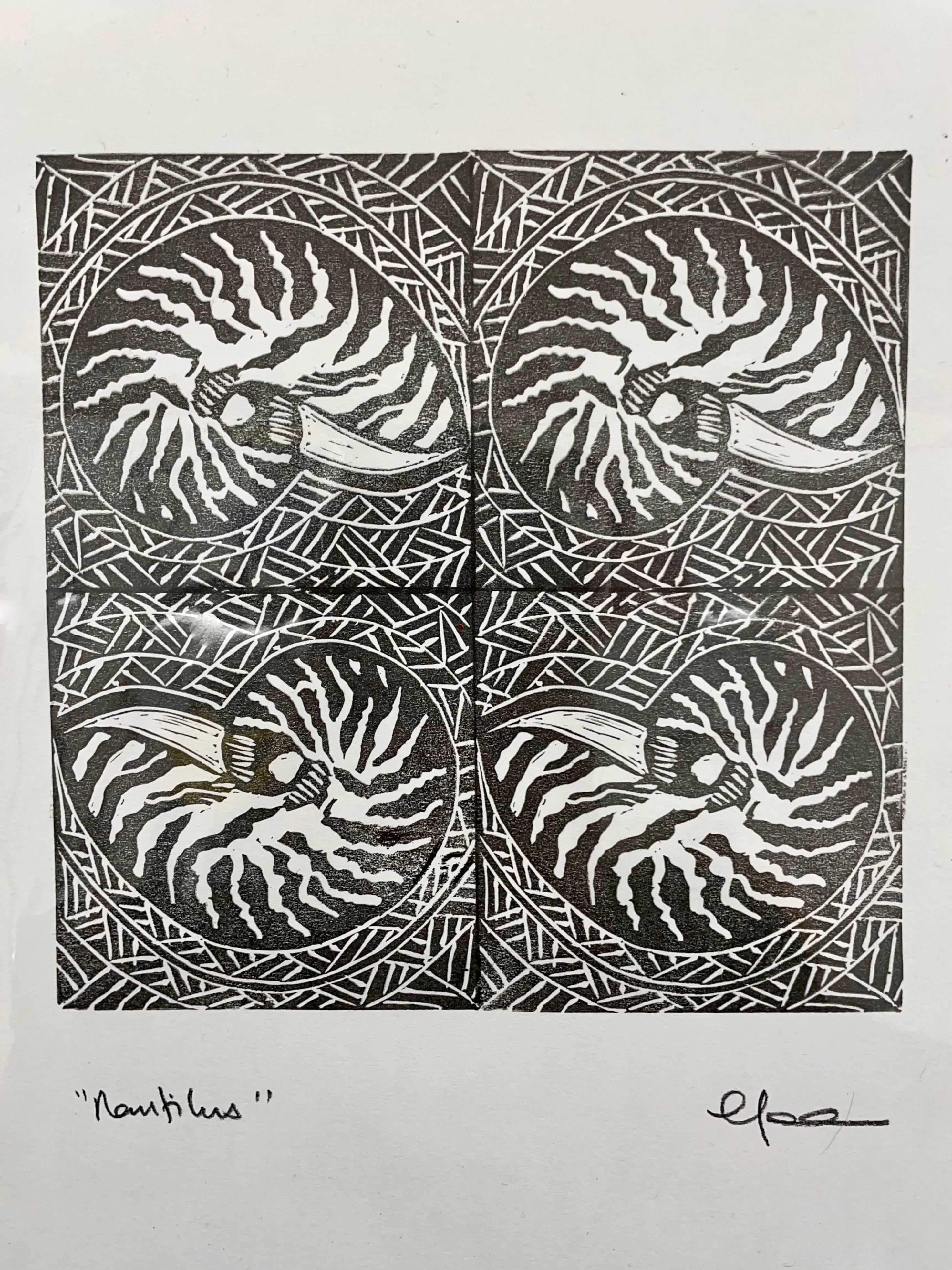 "Nautilus" Handmade & Handprinted Limited Edition A4 Linoprints by Ula&HerBrothers