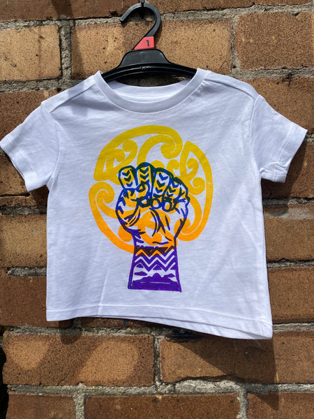 Hand-printed T-Shirt Tamariki Size 1 by Numa Mackenzie