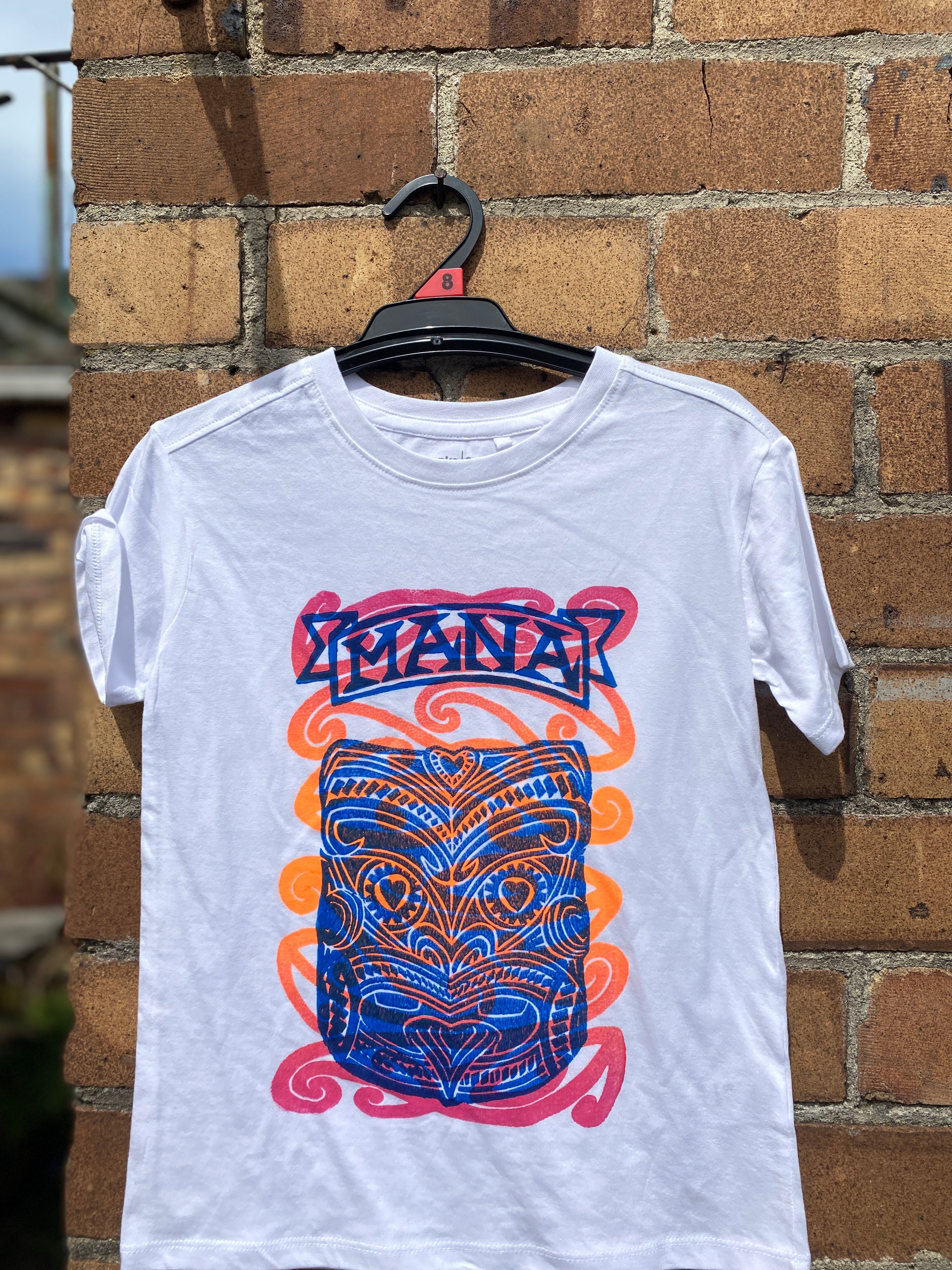 Hand-printed T-Shirt Tamariki Size 8 by Numa Mackenzie