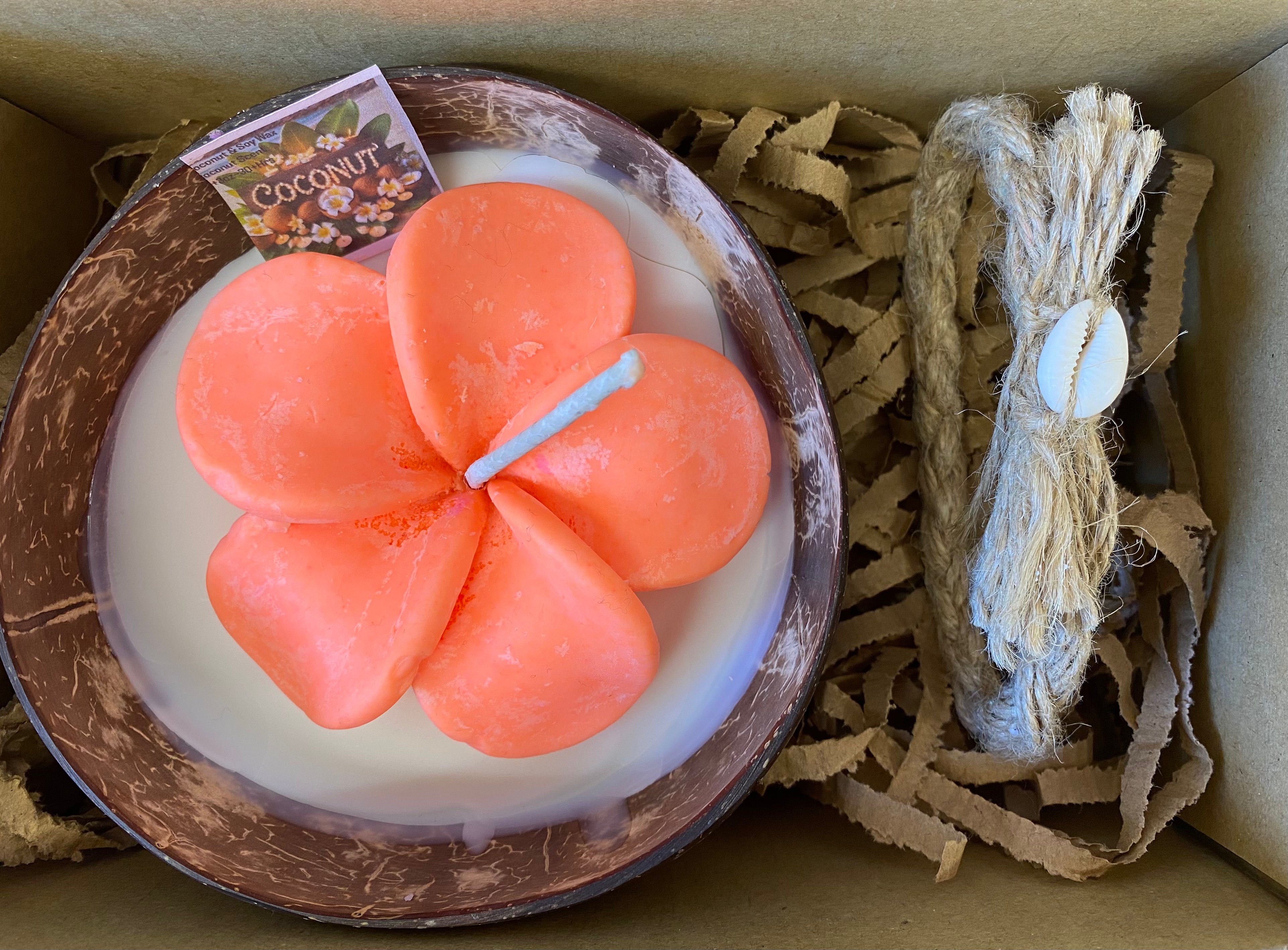 Frangipani & Coconut Shell Candle Set (Orange in white) - Coconut Scented