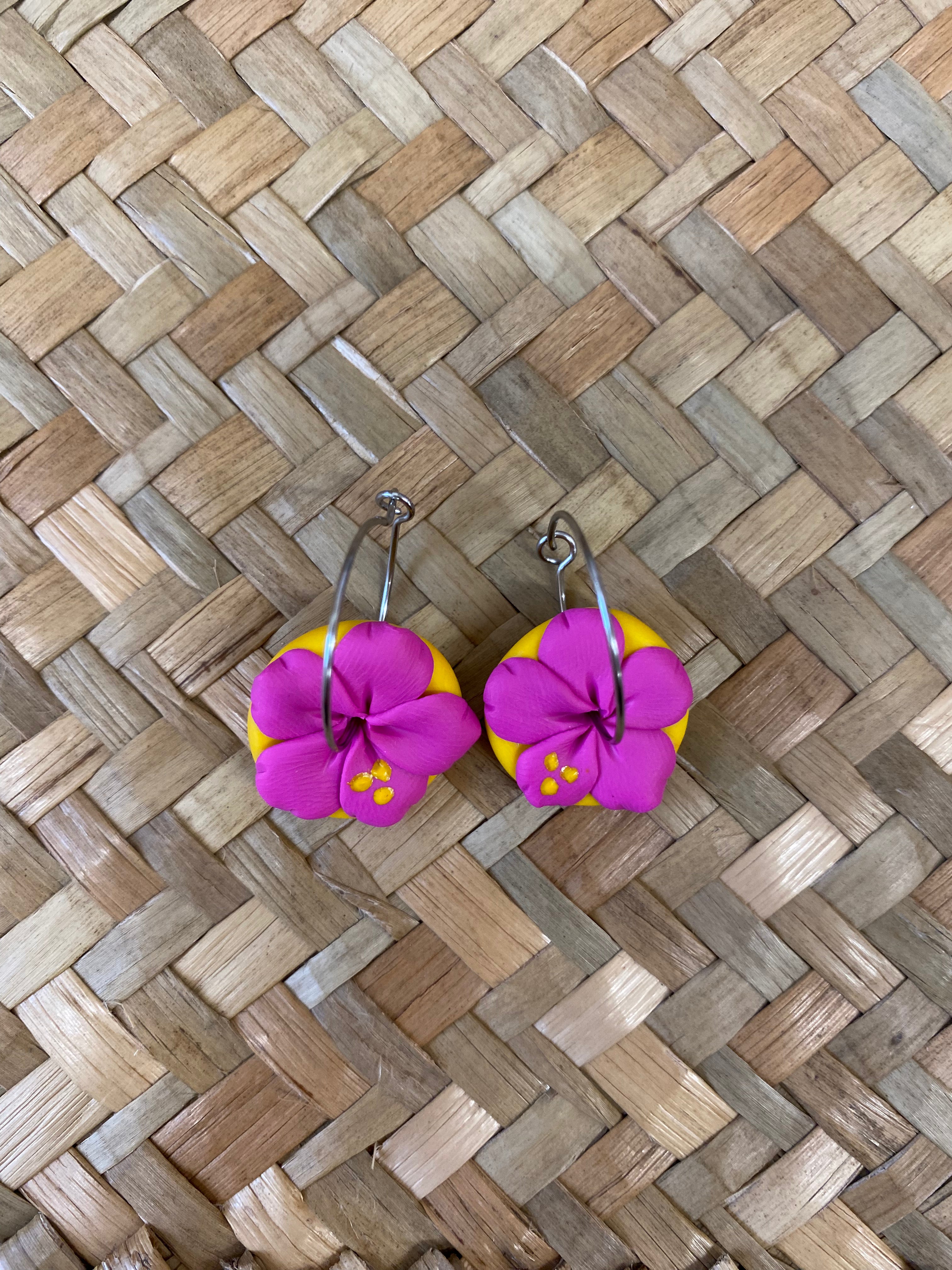Aute (Hibiscus) Hoop Earrings by Aolele Adornment