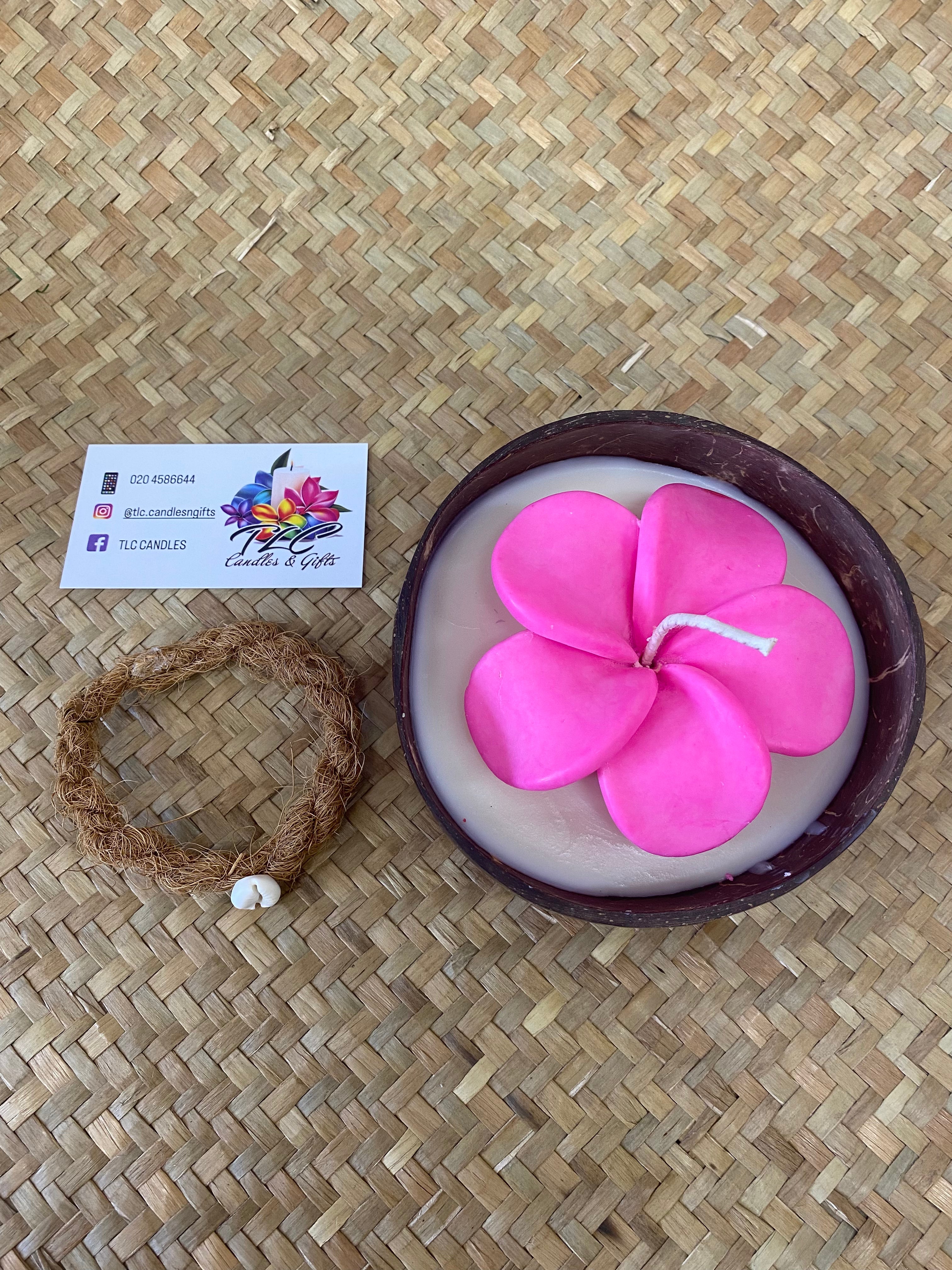 Frangipani & Coconut Shell Candle Set (Pink in white) - Coconut Scented