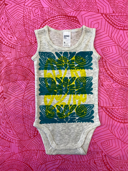 Hand-printed Singlet for Pēpi - Size 0 (6-12 months) by Numa Mackenzie