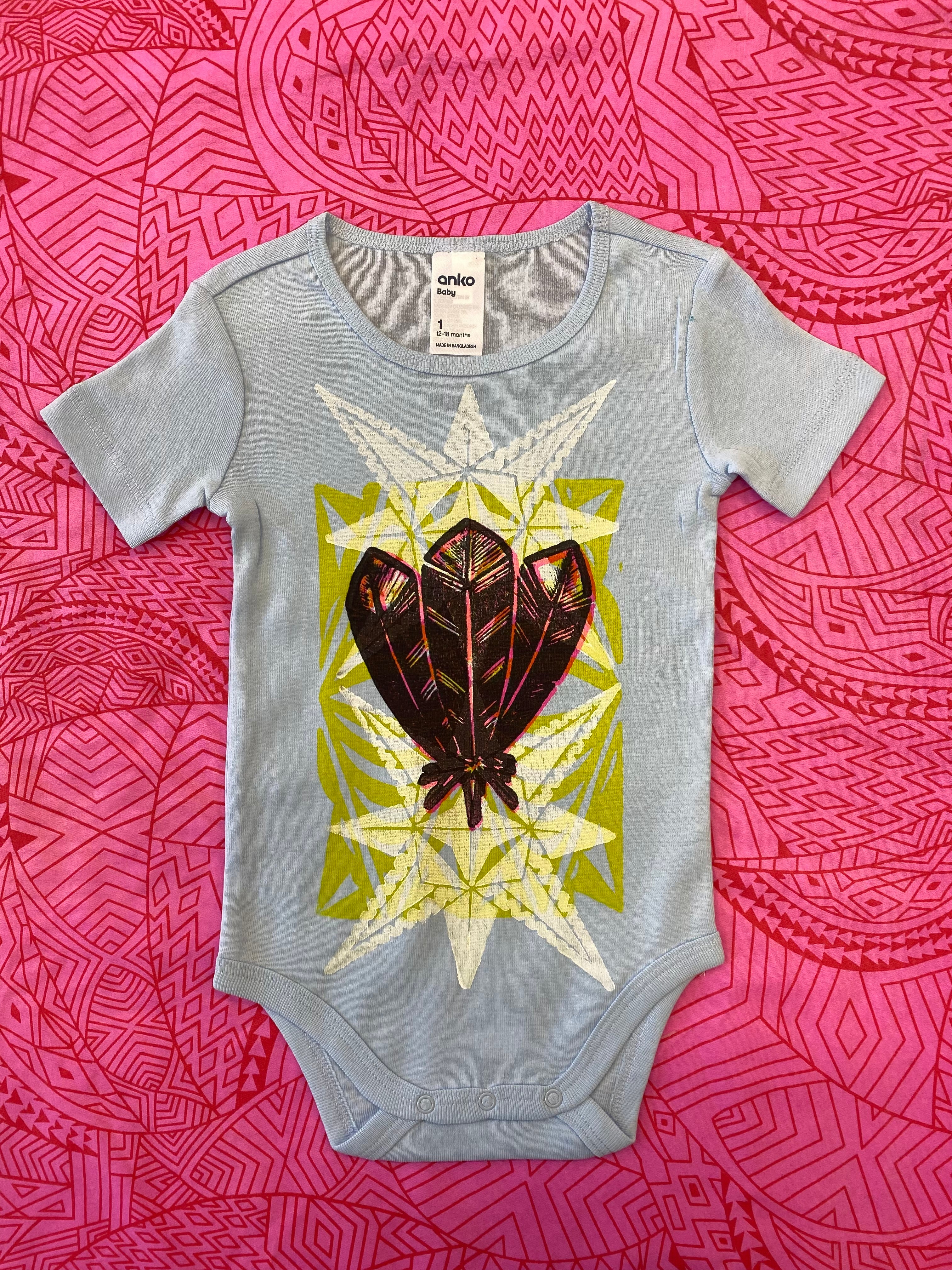 Hand-printed Shortsleeve Onesies for Pepe - Size 1 (12 - 18 months) by Numa Mackenzie