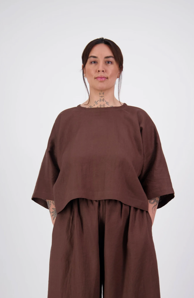 Tito Crop Top- Chocolate Linen by Papa Clothing