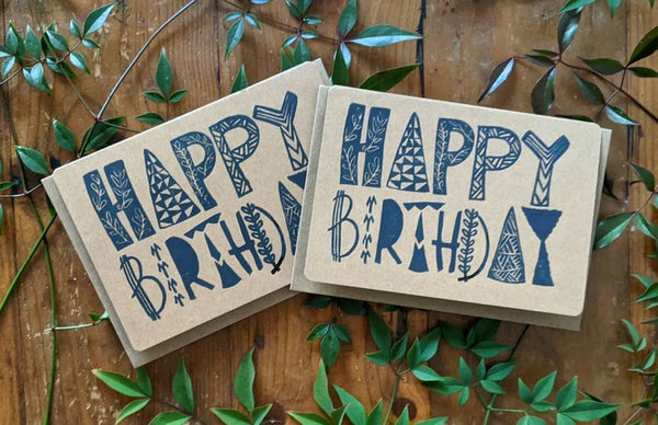 Happy Birthday Handmade & Handprinted Card by Ula&HerBrothers