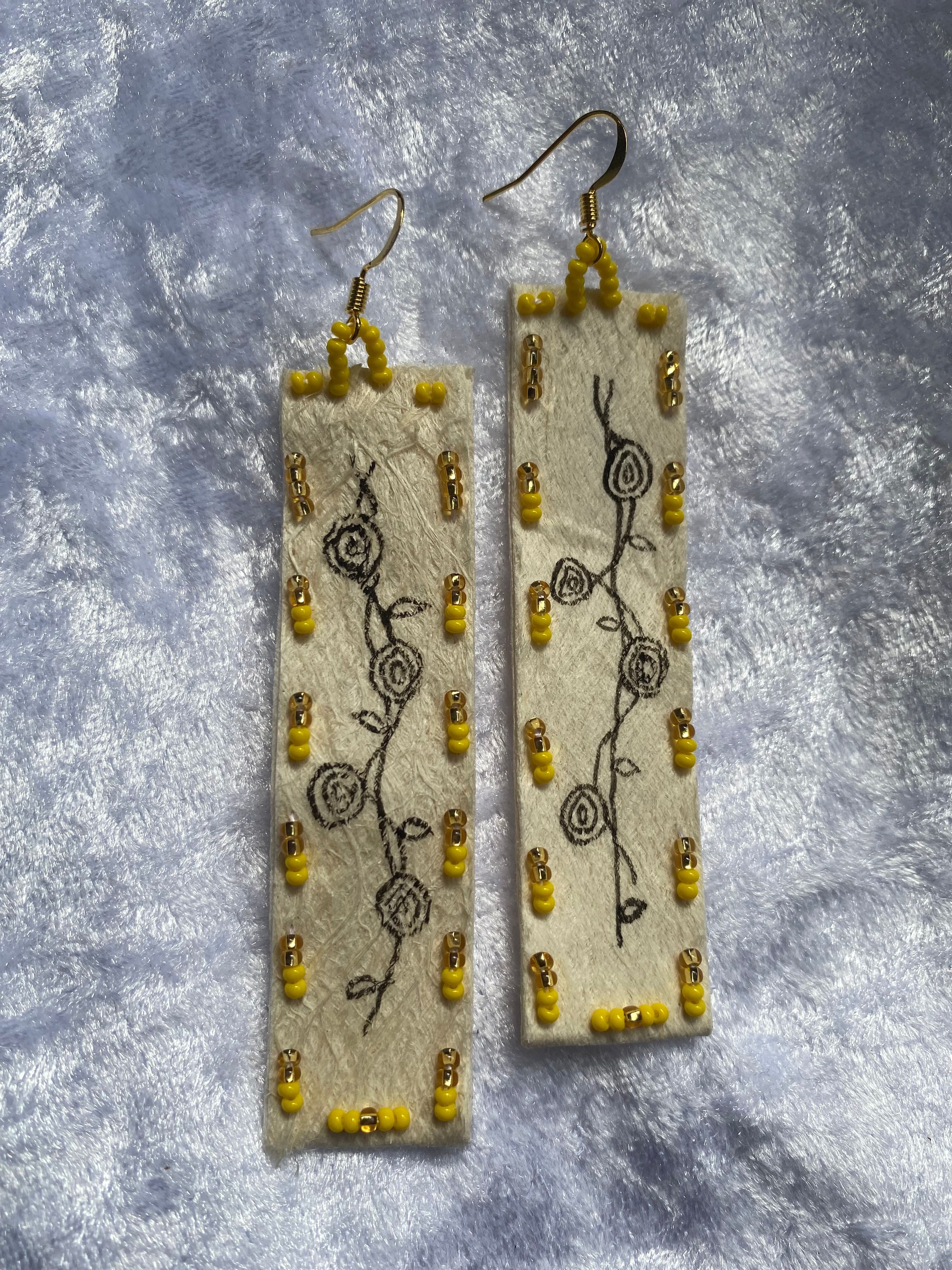 Yellow Vine Hiapo Earrings by Cora-Allan