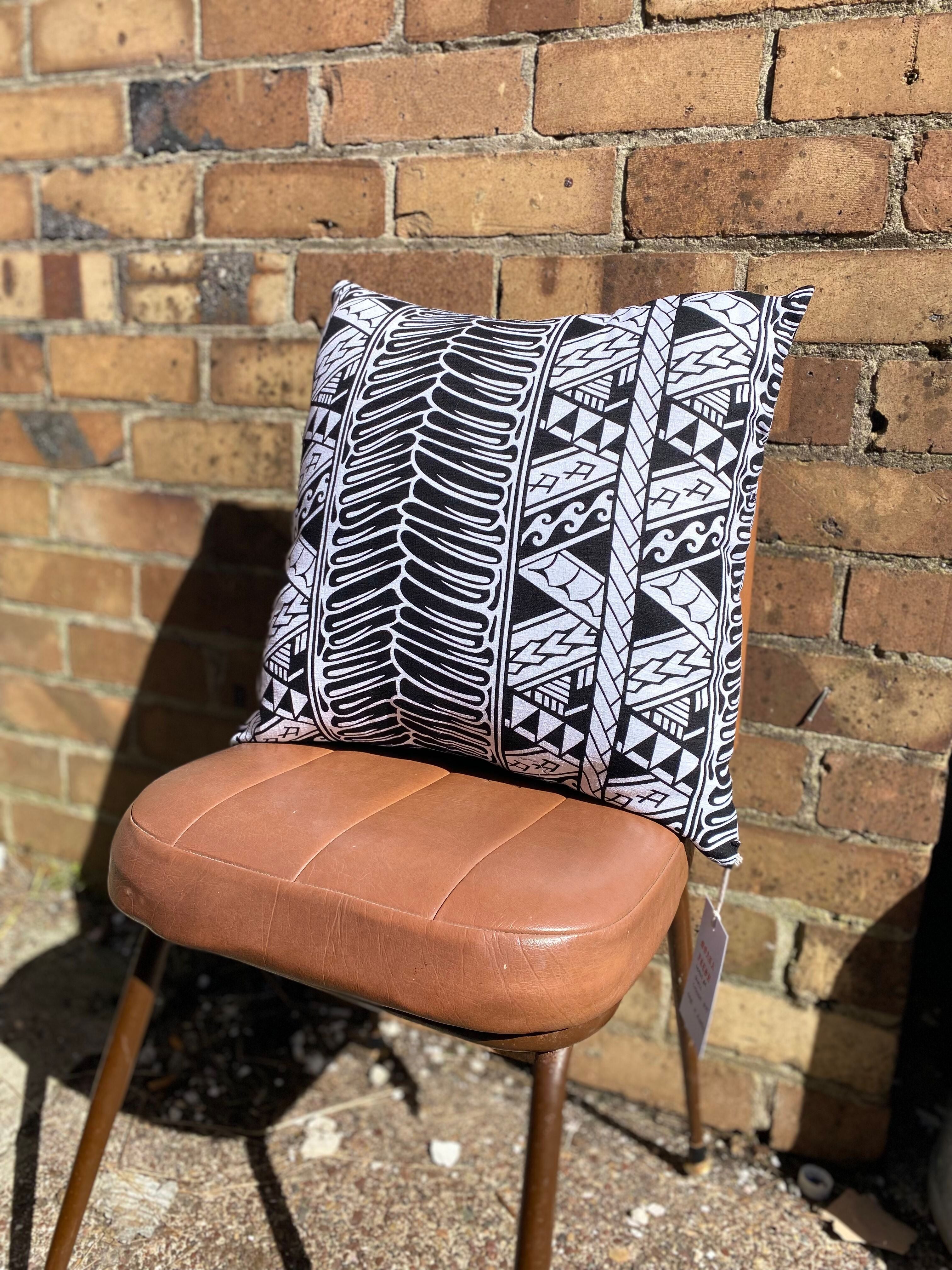 Tapa Cushion by Moana Oa - Black and White (Small 45cm x 45cm)