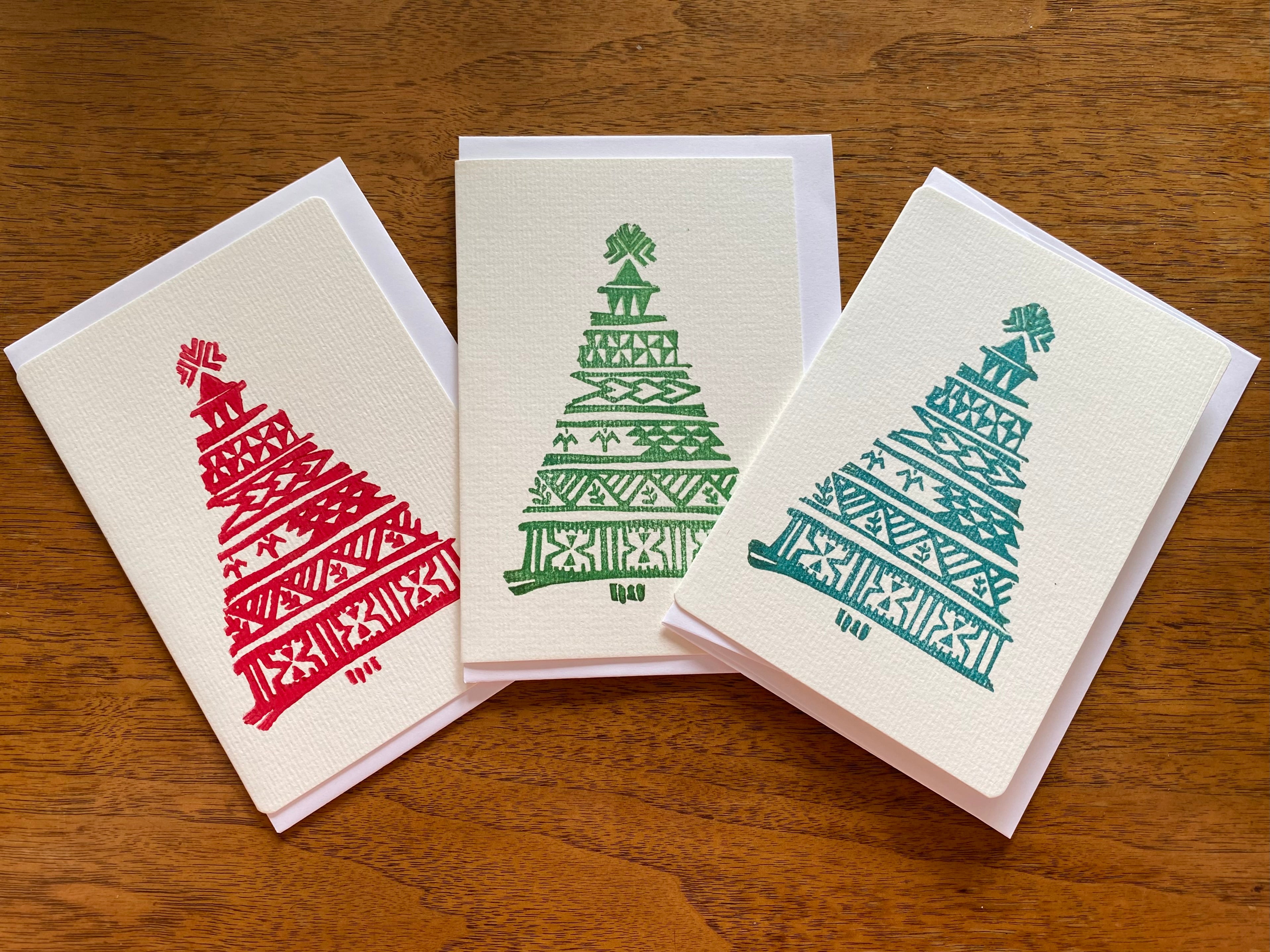 Pacific Xmas Tree Handmade & Handprinted Card by Ula&HerBrothers