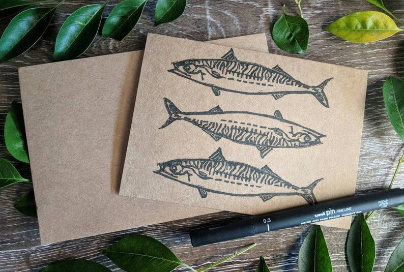 Mackerel Handmade & Handprinted Card by Ula&HerBrothers