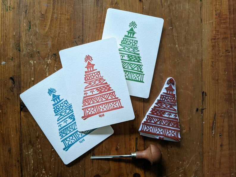 Pacific Xmas Tree Handmade & Handprinted Card by Ula&HerBrothers